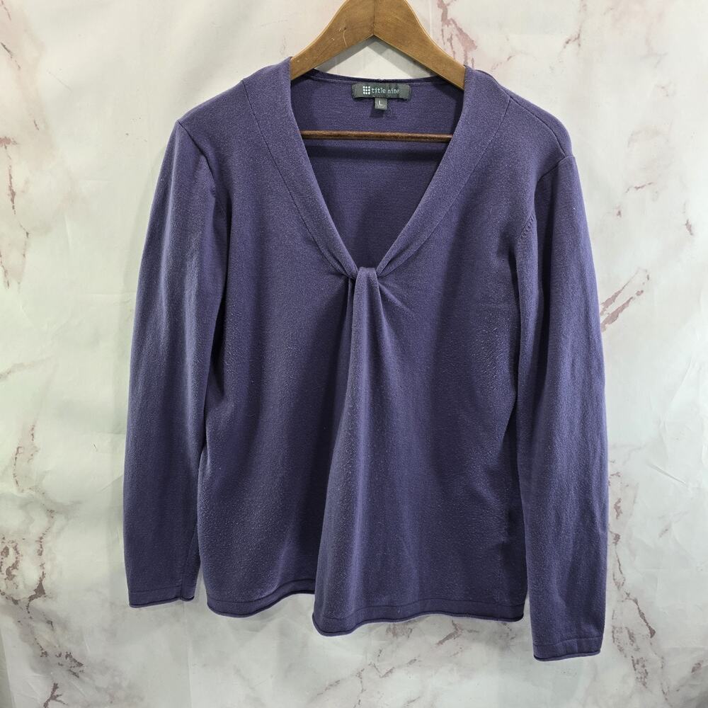 Title Nine Sweater Womens Large Purple V Neck Twist Knot Cotton Lightweight